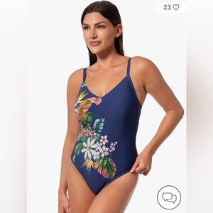 NWT Jantzen Blue Floral One-Piece Swimsuit